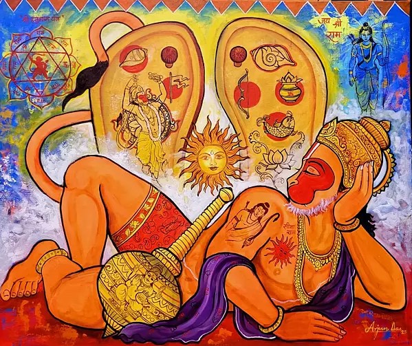 Lord Hanuman Painting - Protector of the Devotee | Acrylic on Canvas | by Arjun Das