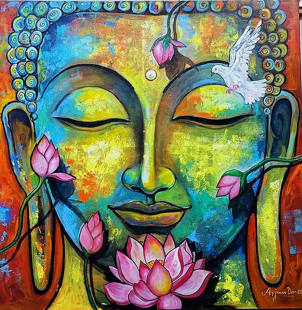 Lord Buddha Painting - Serenity of Bloom | Acrylic on Canvas | by Arjun Das