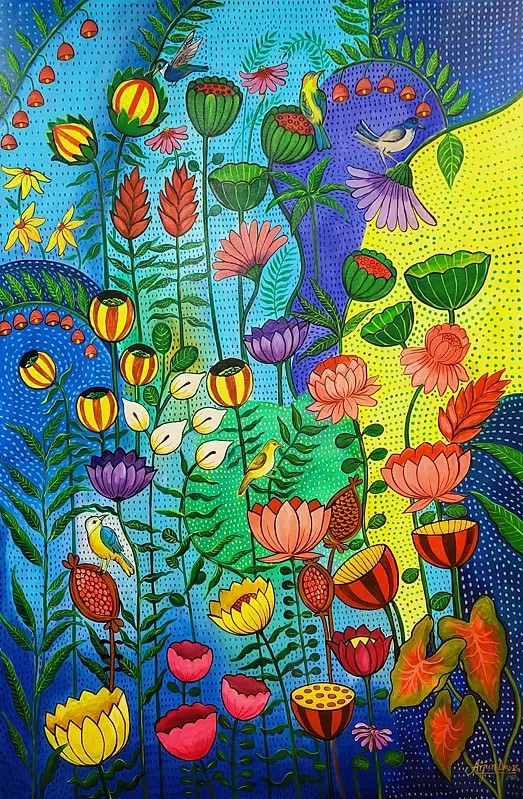 Floral Garden Painting | Acrylic on Canvas | by Arjun Das