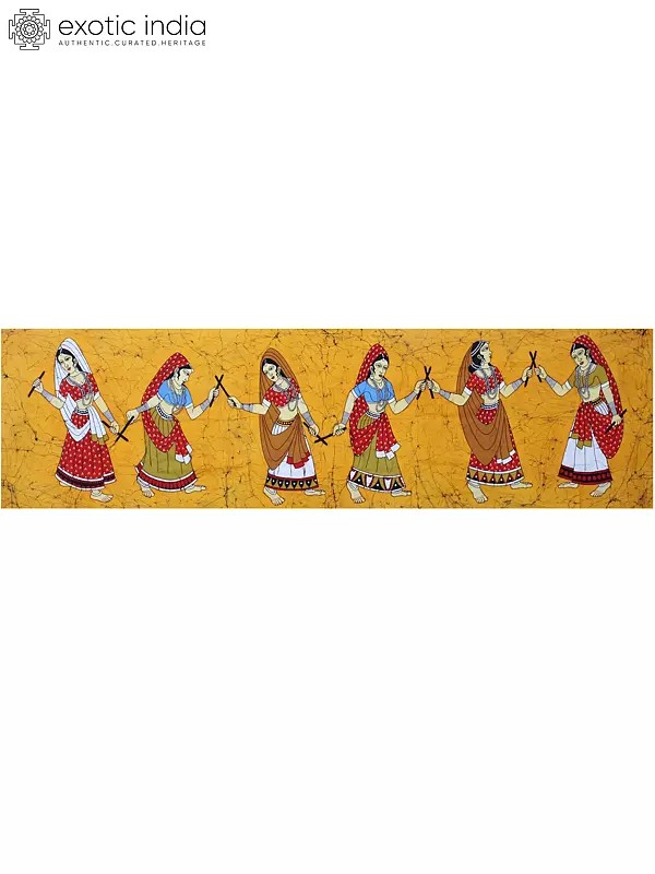 Women Playing Dandiya - Folk Dance of Gujarat | Batik Painting