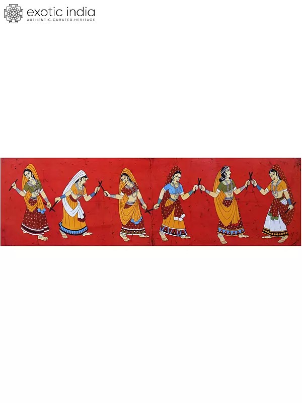 Gujarati Women Playing Dandiya | Batik Painting on Cotton