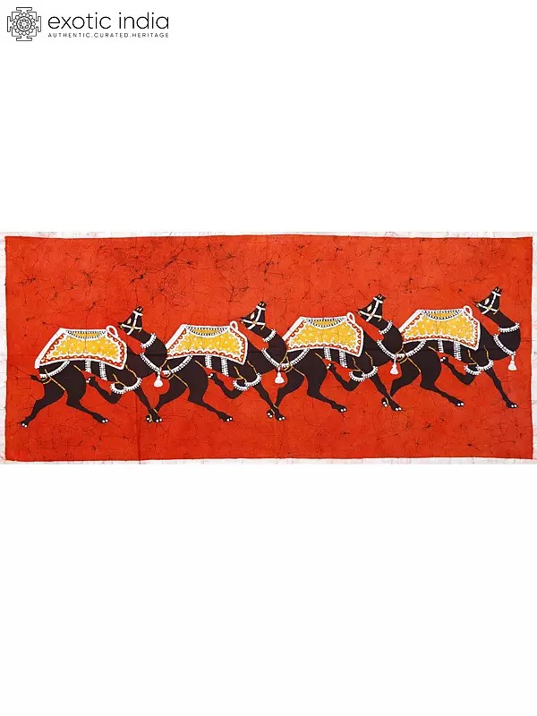 Procession of Camels Batik Painting on Cotton