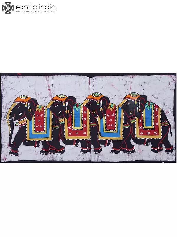 The Royal Procession of Elephants | Batik Painting on Cotton