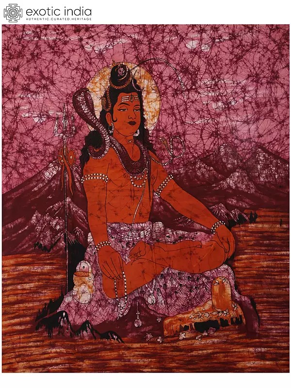 Meditating Lord Shiva Batik Painting on Cotton