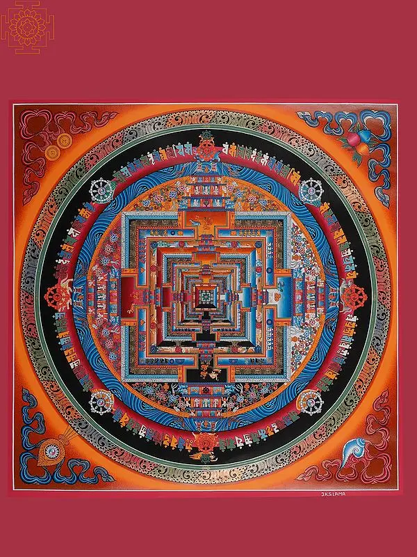 Kalachakra Mandala with Border (Brocadeless Thangka)