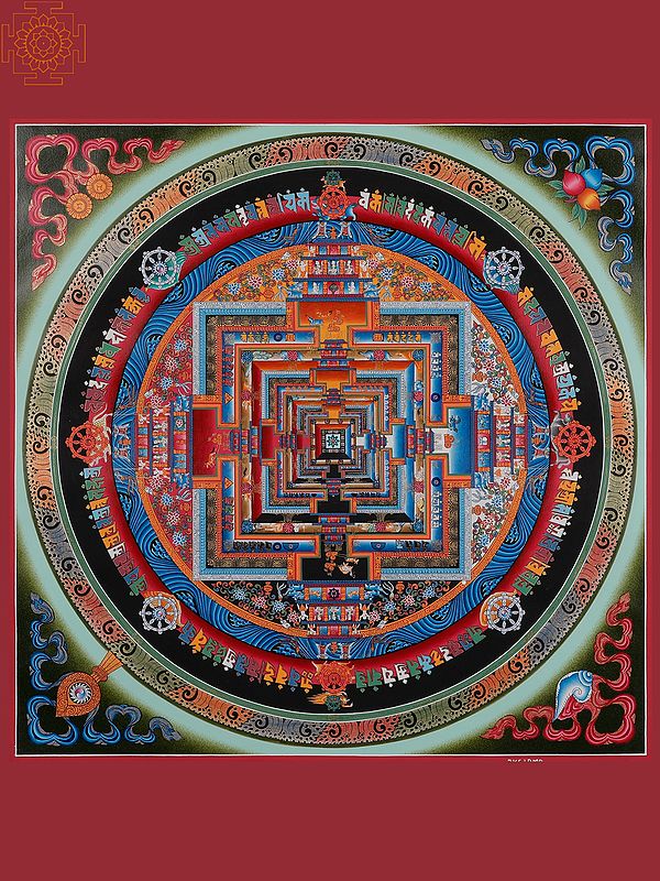 Kalachakra Mandala with Border (Brocadeless Thangka)