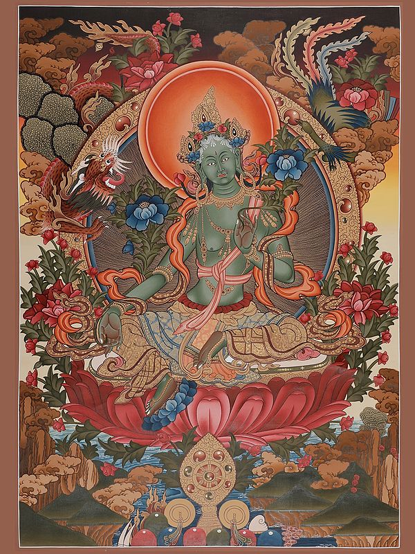 Goddess Green Tara - Tibetan Buddhist (Brocadeless Thangka)