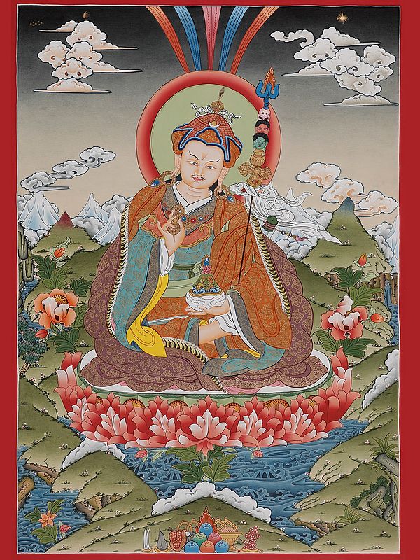 Beautiful Thangka Painting of Guru Padmasambhava (Brocadeless Thangka)