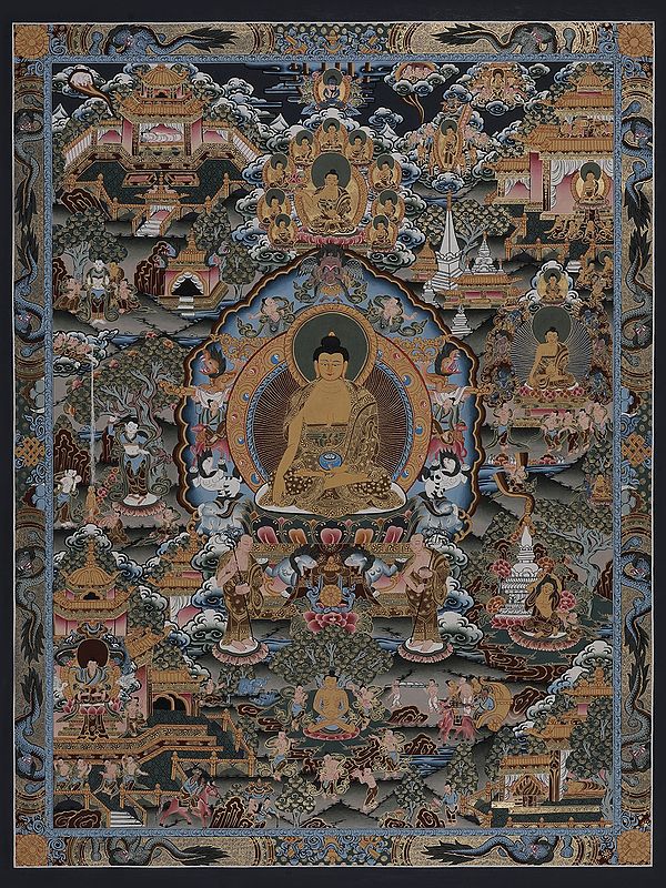 Life of Lord Buddha Thangka (Brocadeless Thangka)