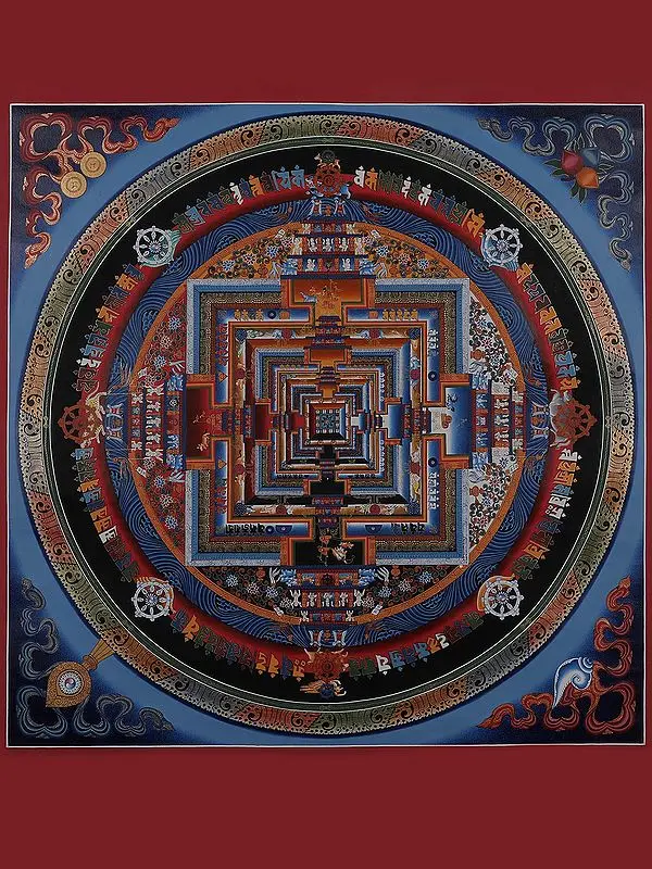 Kalachakra Mandala with Border (Brocadeless Thangka)