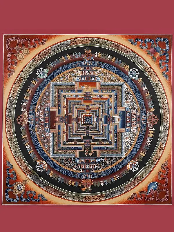 Kalachakra Mandala with Border (Brocadeless Thangka)