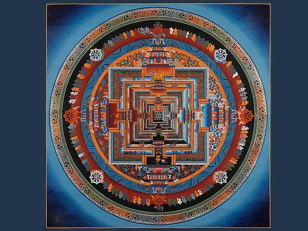 Kalachakra Mandala with Border (Brocadeless Thangka)