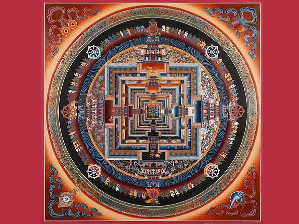 Kalachakra Mandala with Border (Brocadeless Thangka)