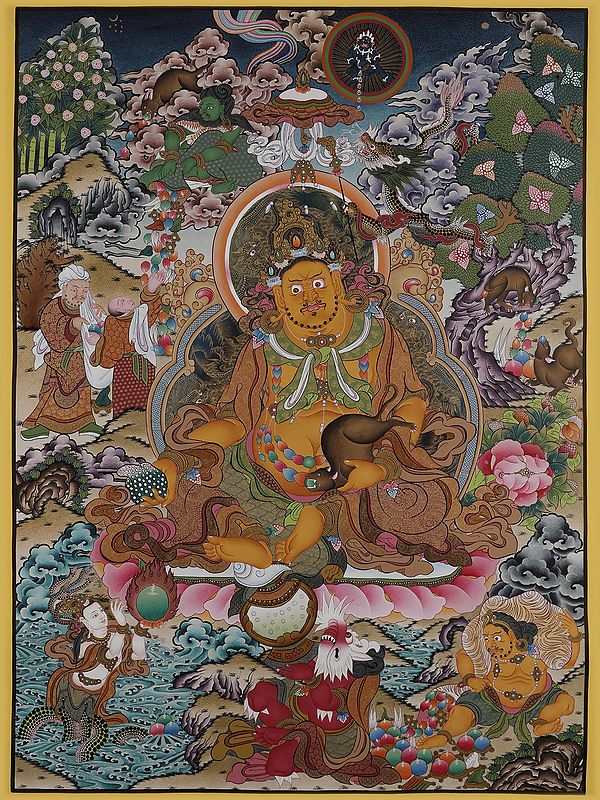 Kubera - The Tibetan Buddhist God of Wealth (Brocadeless Thangka)