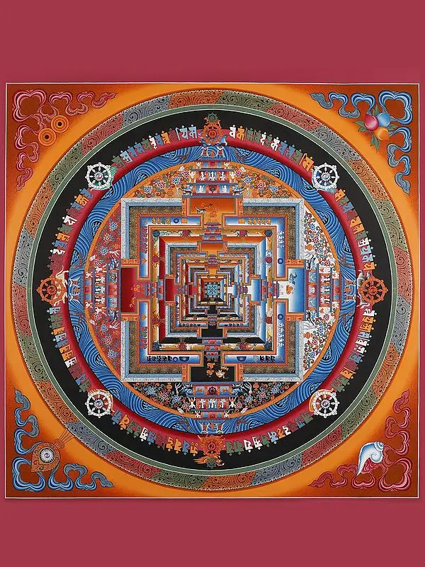 Buddhist Kalachakra Mandala (Brocadeless Thangka)