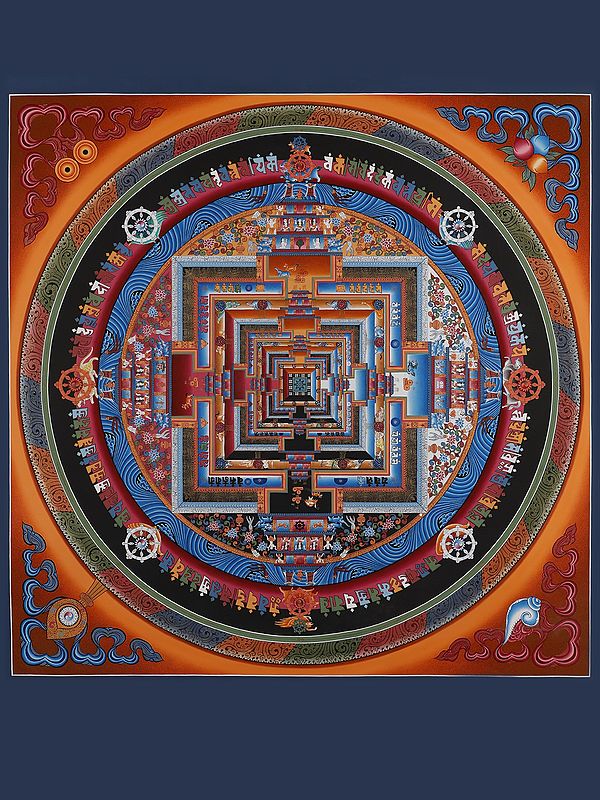 Buddhist Kalachakra Mandala (Brocadeless Thangka)