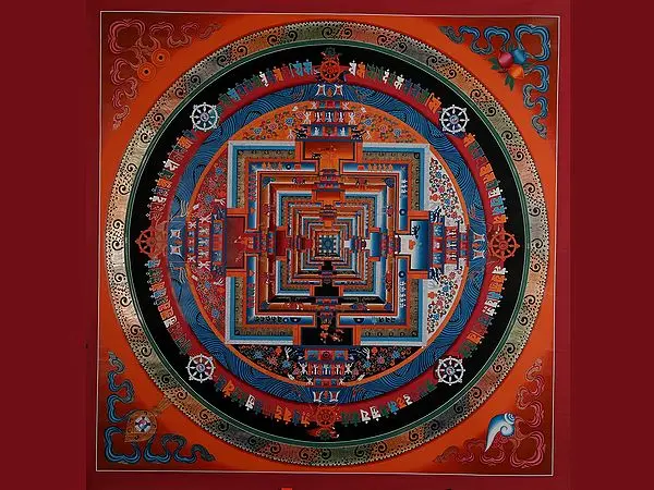 Buddhist Kalachakra Mandala (Brocadeless Thangka)