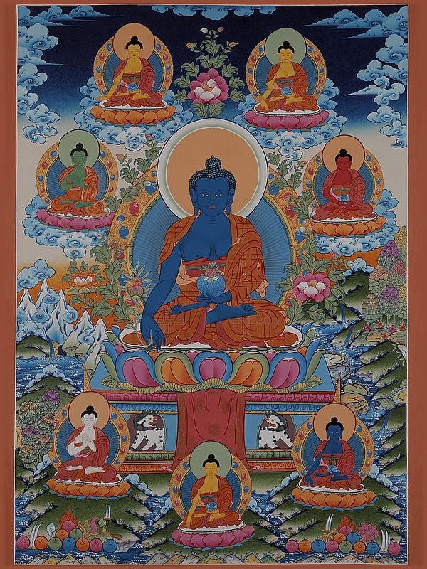 Eight Medicine Buddhas (Brocadeless Thangka)
