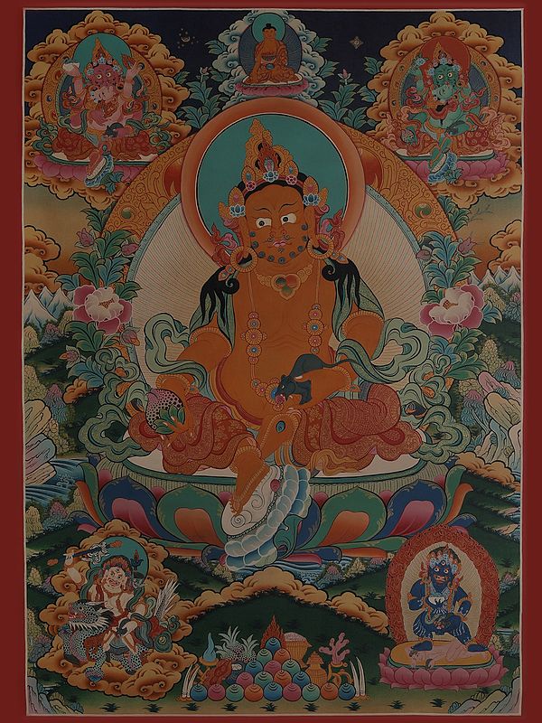 Panch Kubera - The Tibetan Buddhist God of Wealth (Brocadeless Thangka)