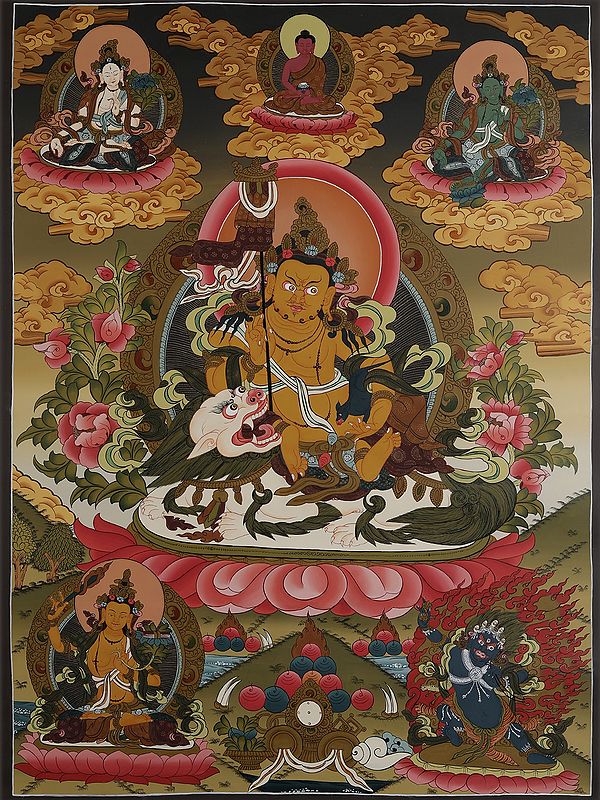 Singha Kubera Thangka Painting (Brocadeless Thangka)