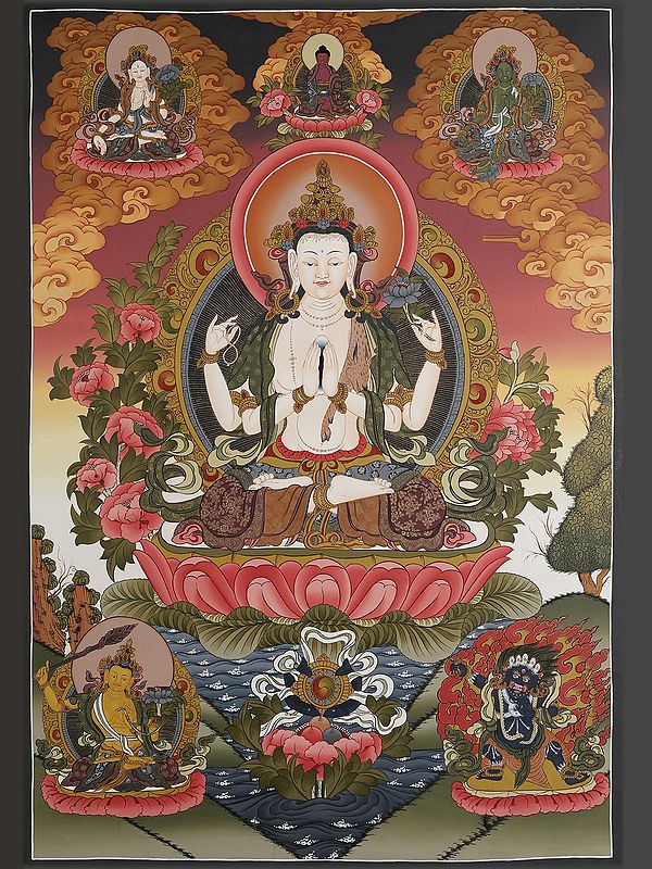 Chenrezig - Tibetan Buddhist Deity (Brocadeless Thangka)