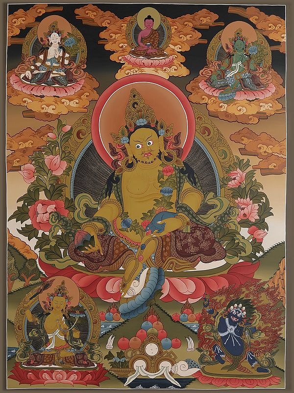 Kubera - The Tibetan Buddhist God Who Gives Wealth (Brocadeless Thangka)