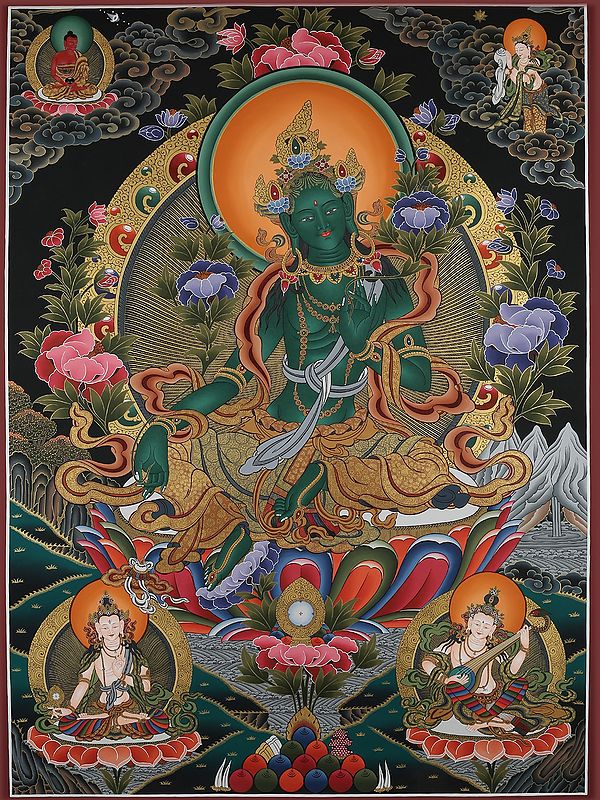 Goddess Green Tara - Tibetan Buddhist Deity (Brocadeless Thangka)