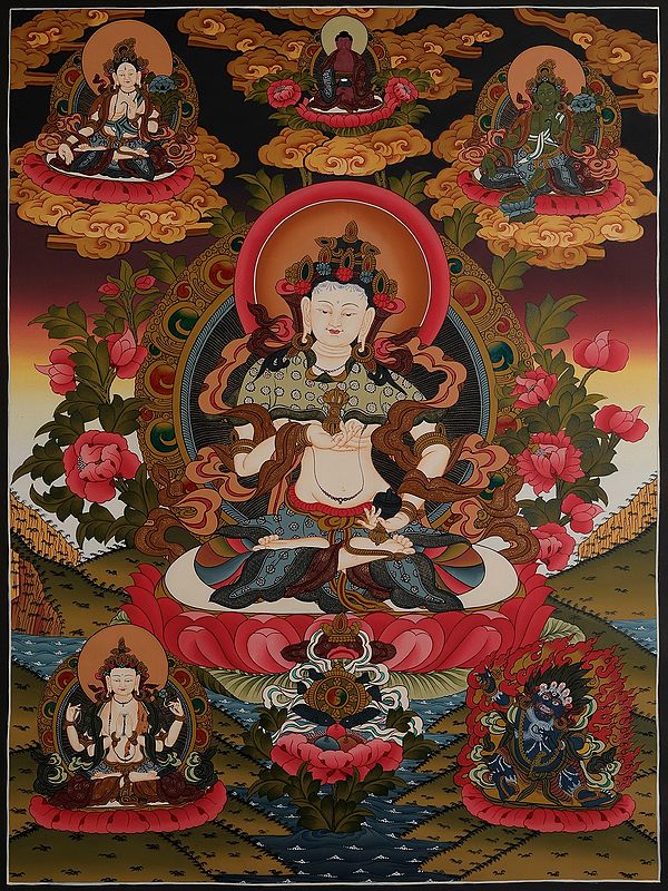 Vajrasattva Buddhist Deity Thangka Painting (Brocadeless)