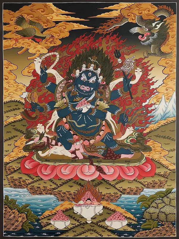 Six Hands Mahakala (Brocadeless Thangka)