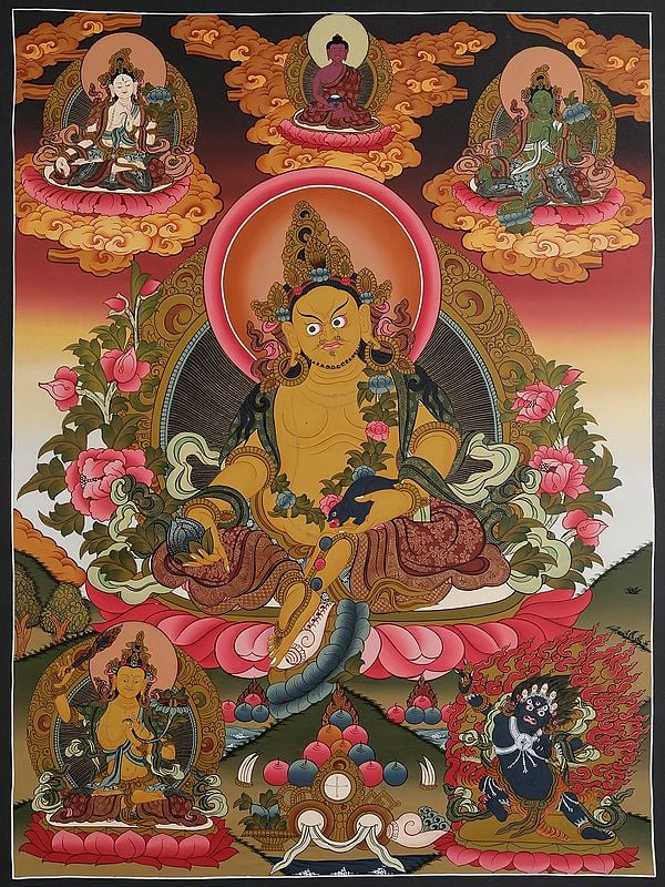 Kubera - The Tibetan Buddhist God Who Gives Wealth (Brocadeless Thangka)