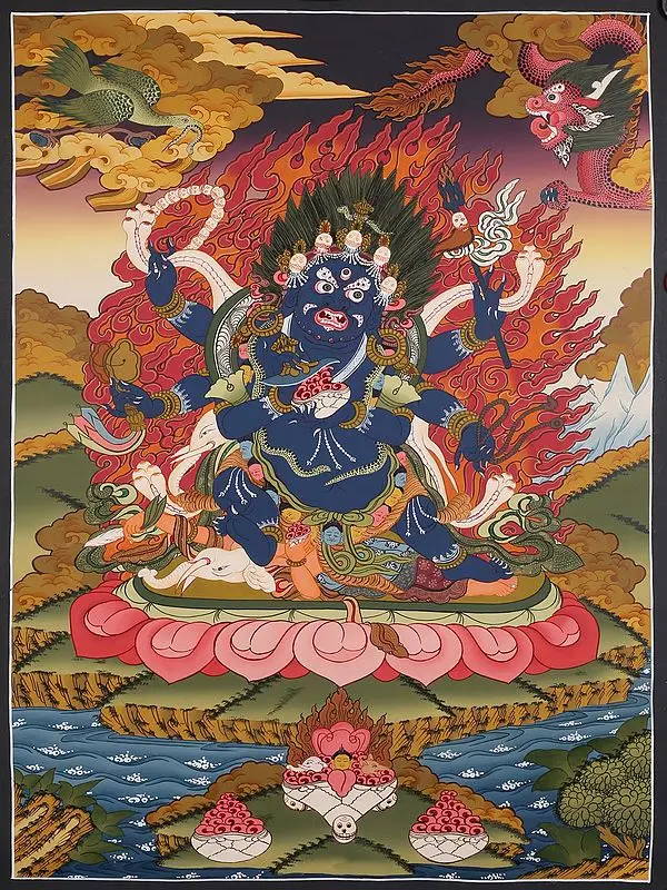 Six Hands Mahakala (Brocadeless Thangka)