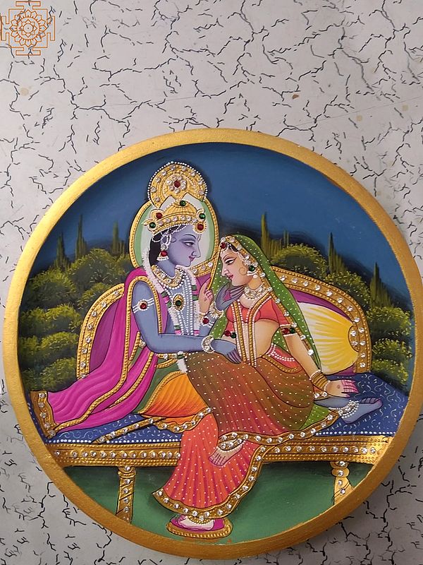 Radhey Krishna Painting With Gold Work | Wood Mdf | By Jagriti Bhardwaj