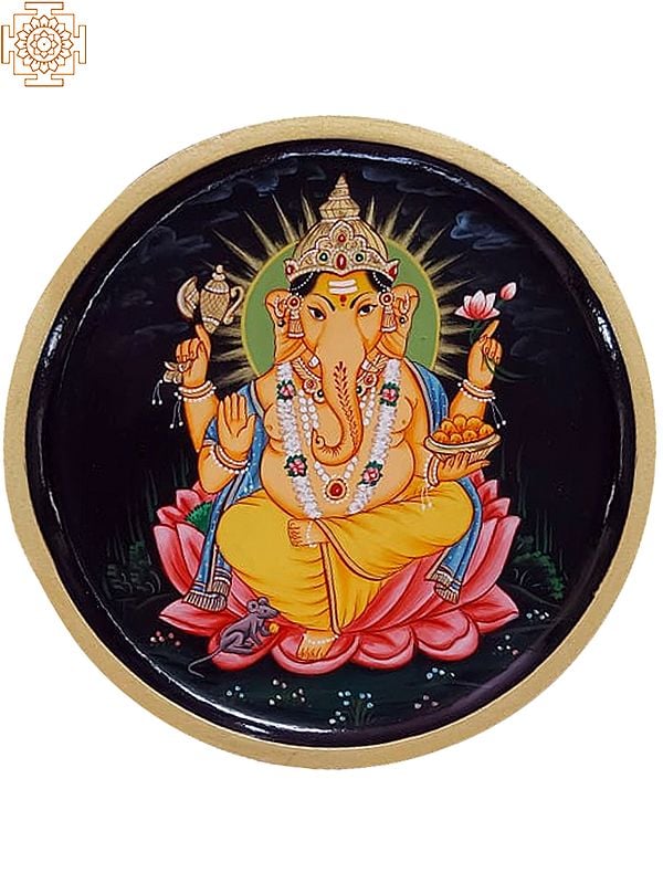 Ganesh on Lotus Artwork by Jagriti Bhardwaj | Crafted on MDF Wood
