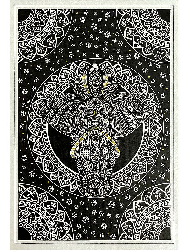 Black and White Elephant Mandala Art | Painting by Rashi Agrawal