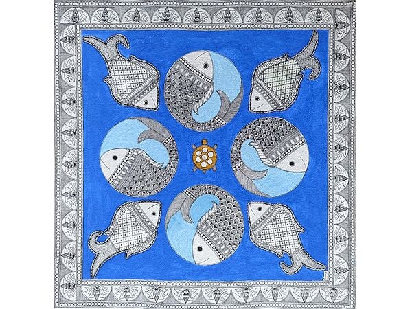Fishes and Turtle | Acrylic on Paper | By Abhilasha Raut