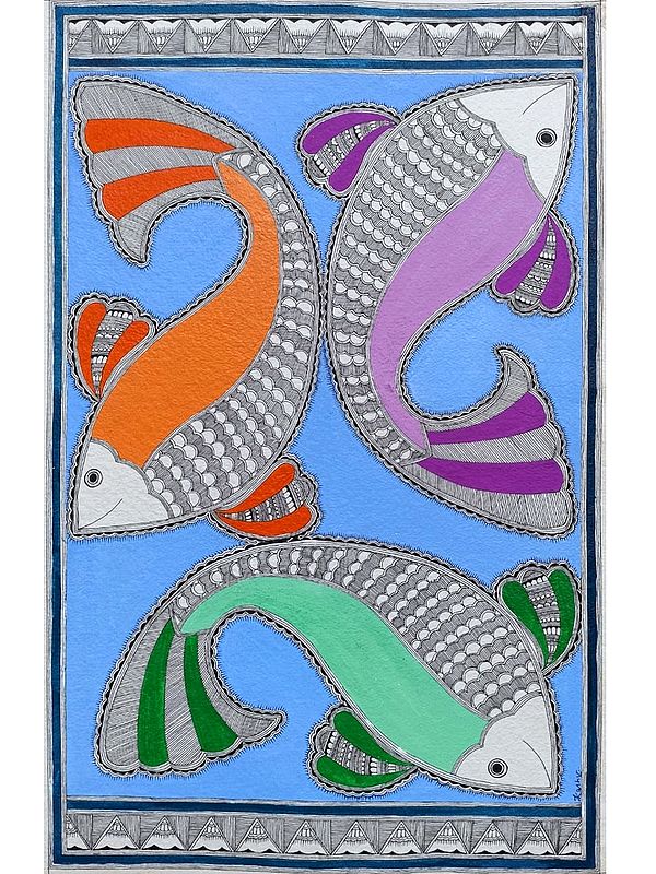 Trio of Fishes | Acrylic on Paper | By Abhilasha Raut