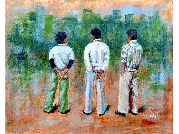 Three Men At Ease | Painting by Usha Shantharam
