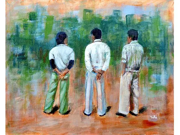 Three Men At Ease | Painting by Usha Shantharam