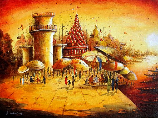Vibrant Ghats Of Varanasi | Acrylic On Canvas | By Anirban Seth