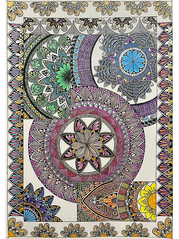 Colorful Floral Pattern of Mandala - With Frame | Watercolor on Paper | By Parisha Thukral