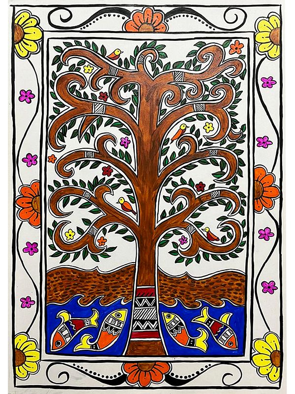 Life of Tree with Nature | Acrylic Color on Paper | Painting by Parisha Thukral with Frame
