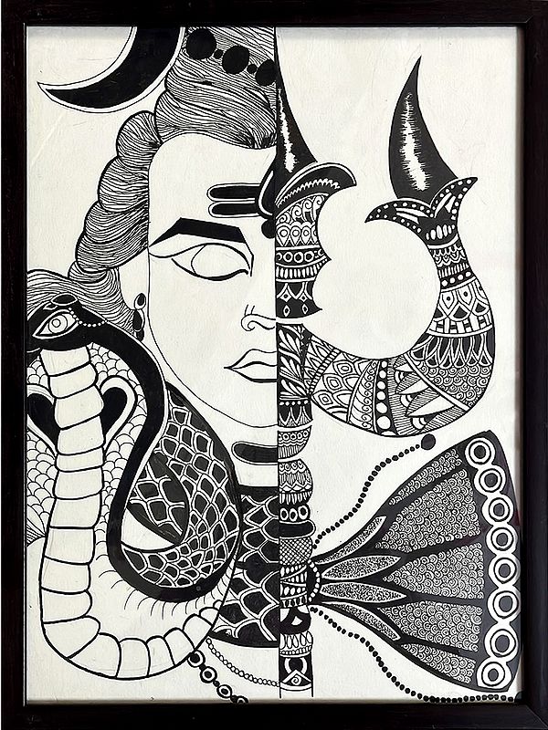 Lord Shiva of Mandala Art | Gel Pen Sketching with Frame | By Parisha Thukral