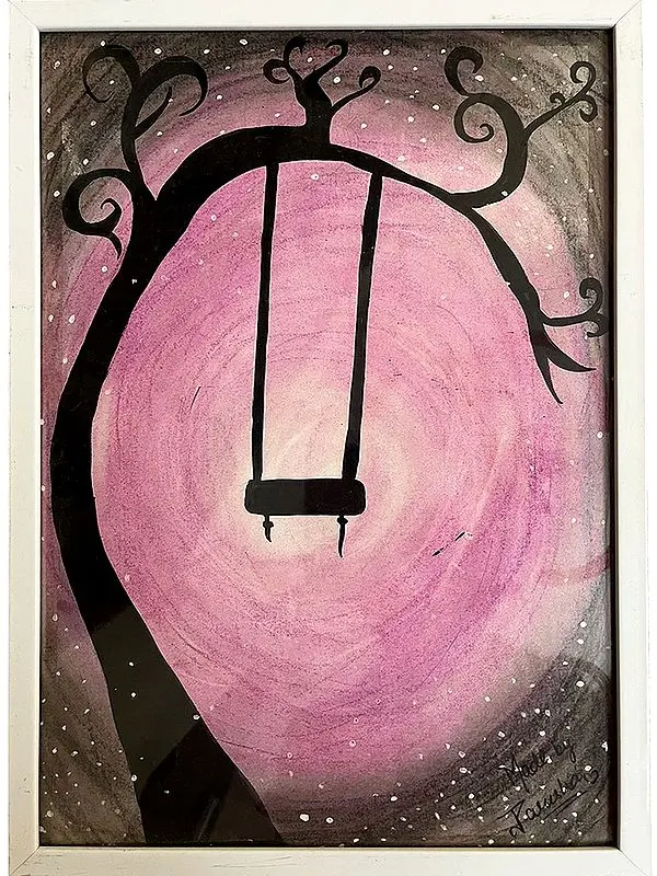Tree with Swing - With Frame | Soft Pastel | By Parisha Thukral