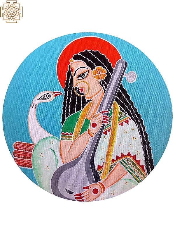 Goddess Saraswati Hold Sitar | Acrylic on Canvas | By Datta Jadhav