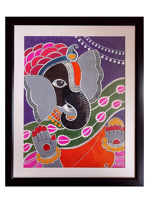 Ganapati Bappa - Madhubani Painting | Acrylic On Textured Paper | By Datta Jadhav