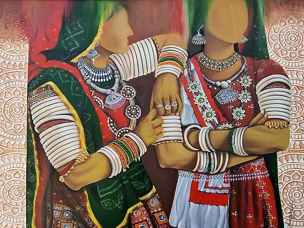 Goshti (Gapshap) | Oil and Mix Media on Canvas Painting by Avani Mayank Desai | Wood Framed