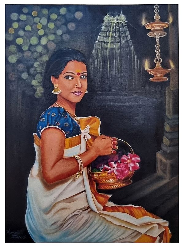 Pooja | Acrylic on Canvas Painting by Avani Mayank Desai | Wood Framed