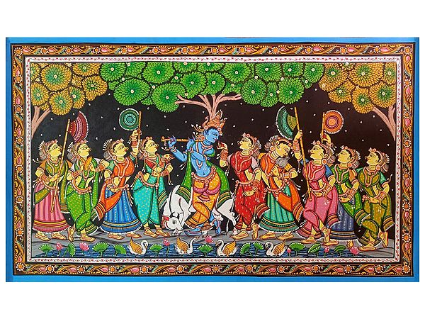 Rasleela - Dance with Gopis | Natural Colors on Canvas | By Sachikant