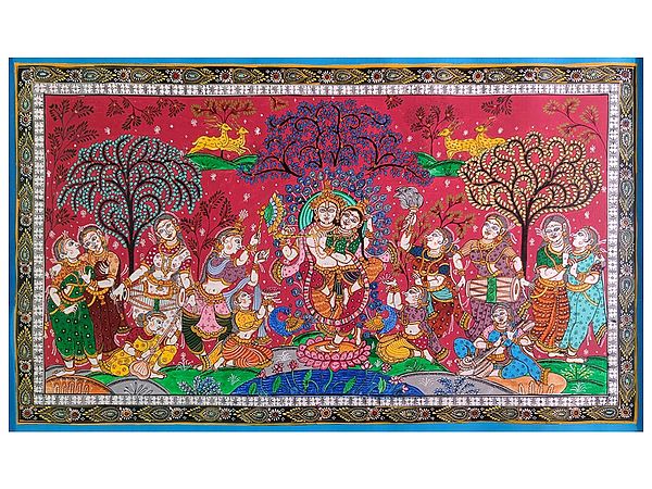 Rasleela - Celebration View With Radha And Gopis | Natural Colors On Canvas | By Sachikant