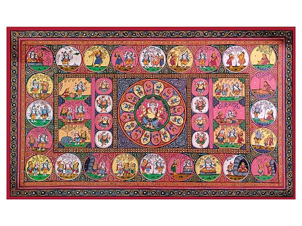 Ganesha Katha In Patachitra | Natural Colors On Canvas | By Sachikant